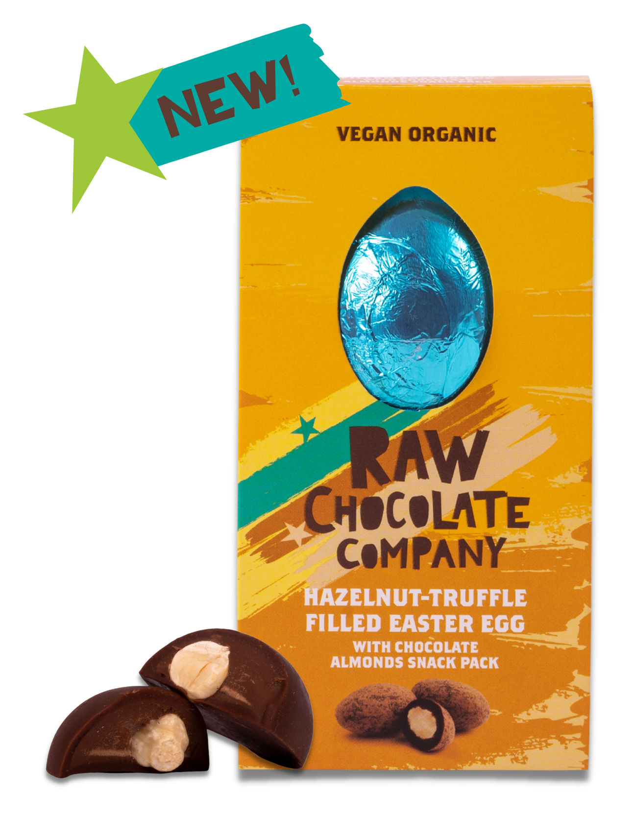 photo of Raw chcocolate easter egg, hazelnut raw chocolate filled with a hazelnut truffle