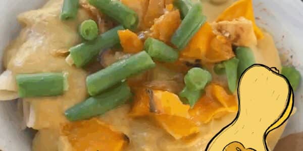 picture of butternut squash dish and quick and easy recipe icon